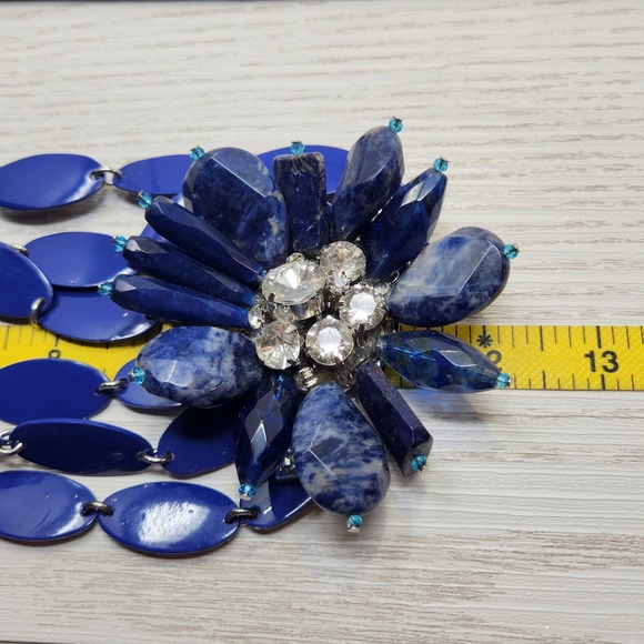 Ann Taylor Loft Blue Stone Metal Silver Tone Chain Statement Necklace Flower - Picture 5 of 6